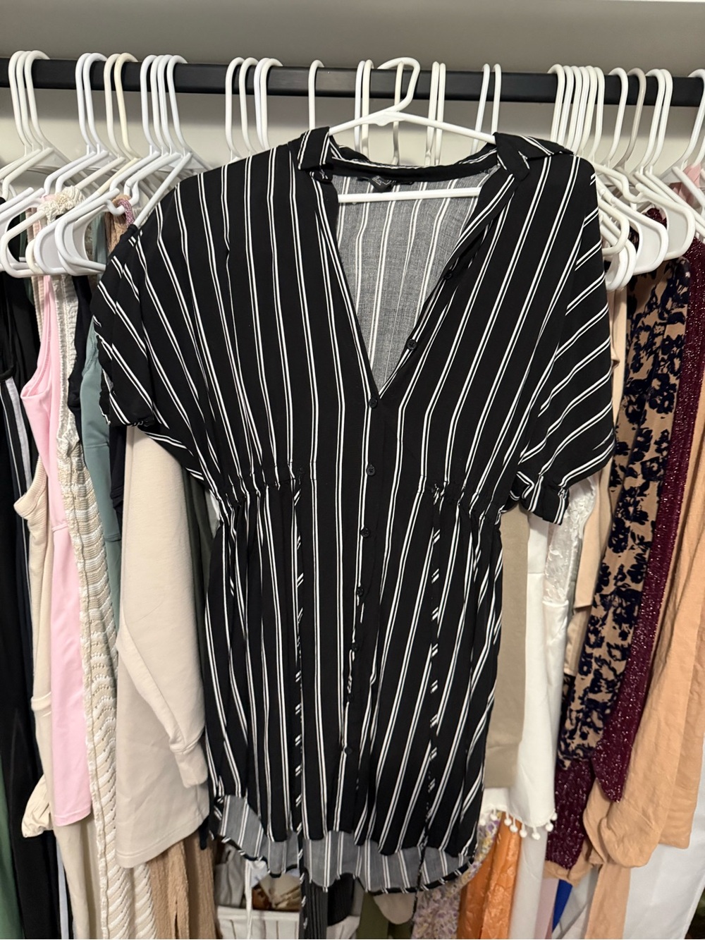 Black & White Striped Button-Front Dress